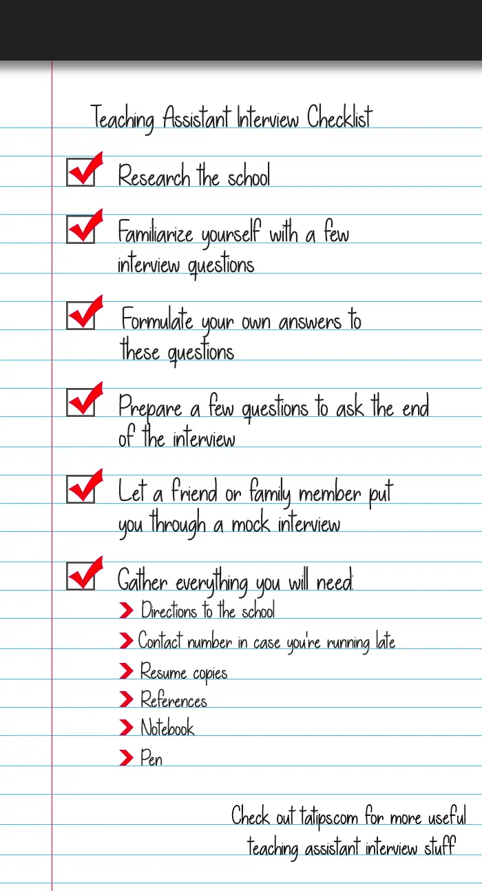 Teaching assistant interview checklist